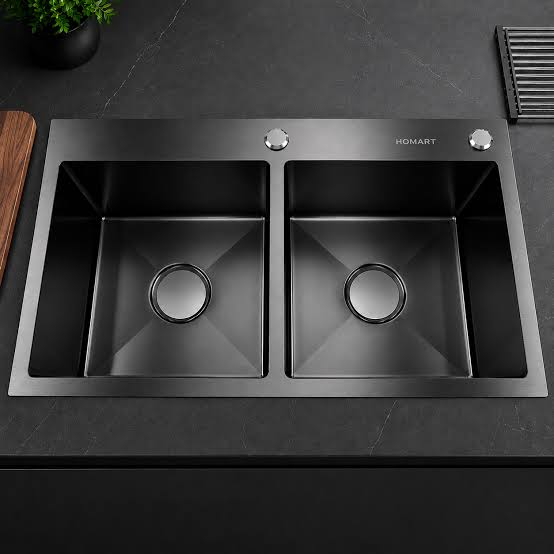 Black Stainless Steel Double Sink (KS7843)